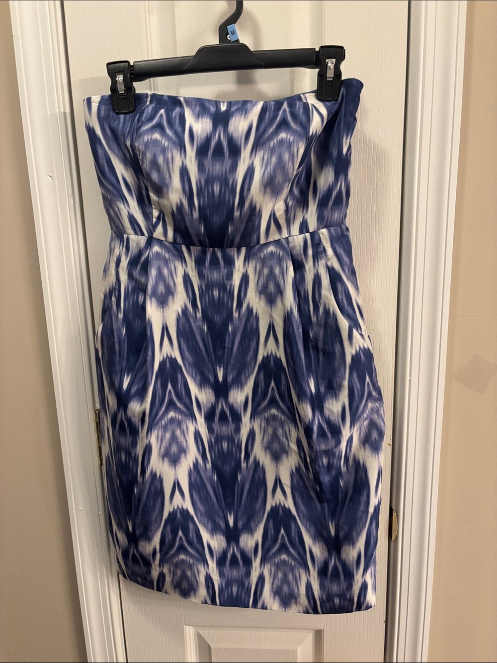 J Crew Strapless Blue and White Printed Women's Dress